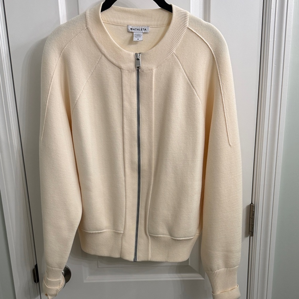 Athleta full zip sequoia magnolia white cardigan medium EUC
